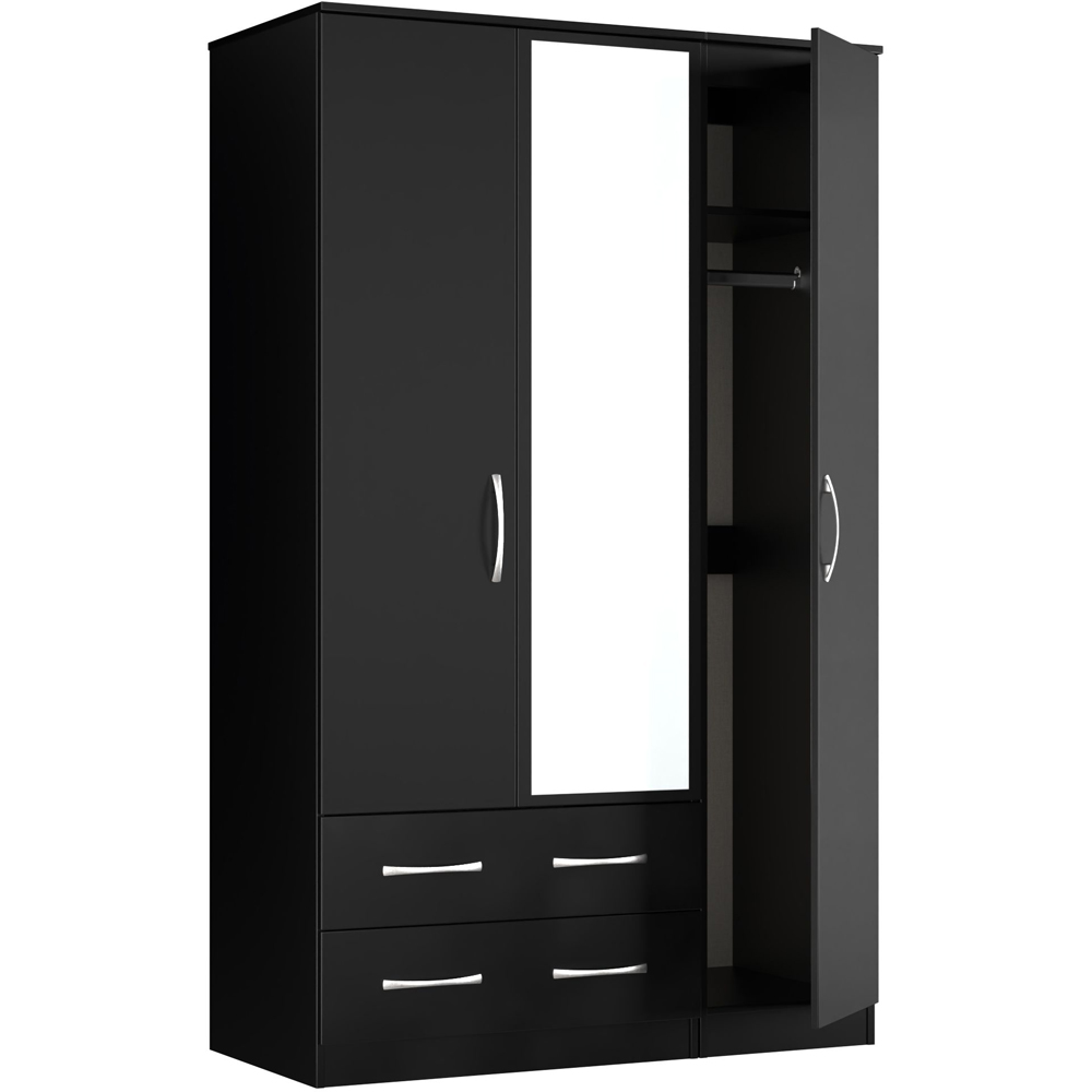 Crowndale Avon 3 Door 2 Drawer Matt Black Mirrored Wardrobe Ready Assembled Image 5