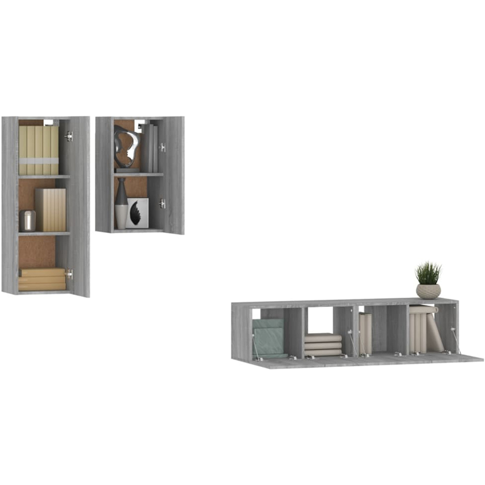 vidaXL 4 Door Grey Sonoma TV Cabinet Set of 4 Image 3
