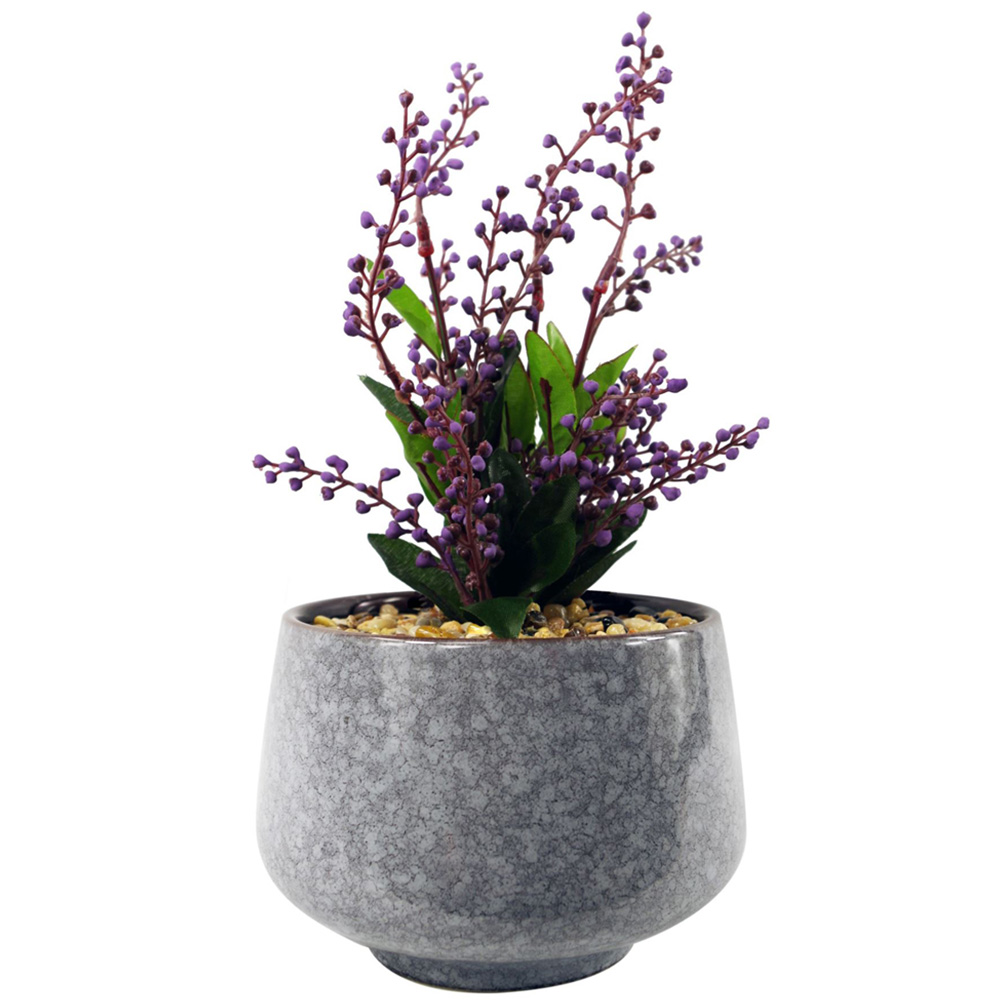 Leaf Purple Vitex Negundo Artificial Plant with Blue Ceramic Tall Planter 28cm Image 1