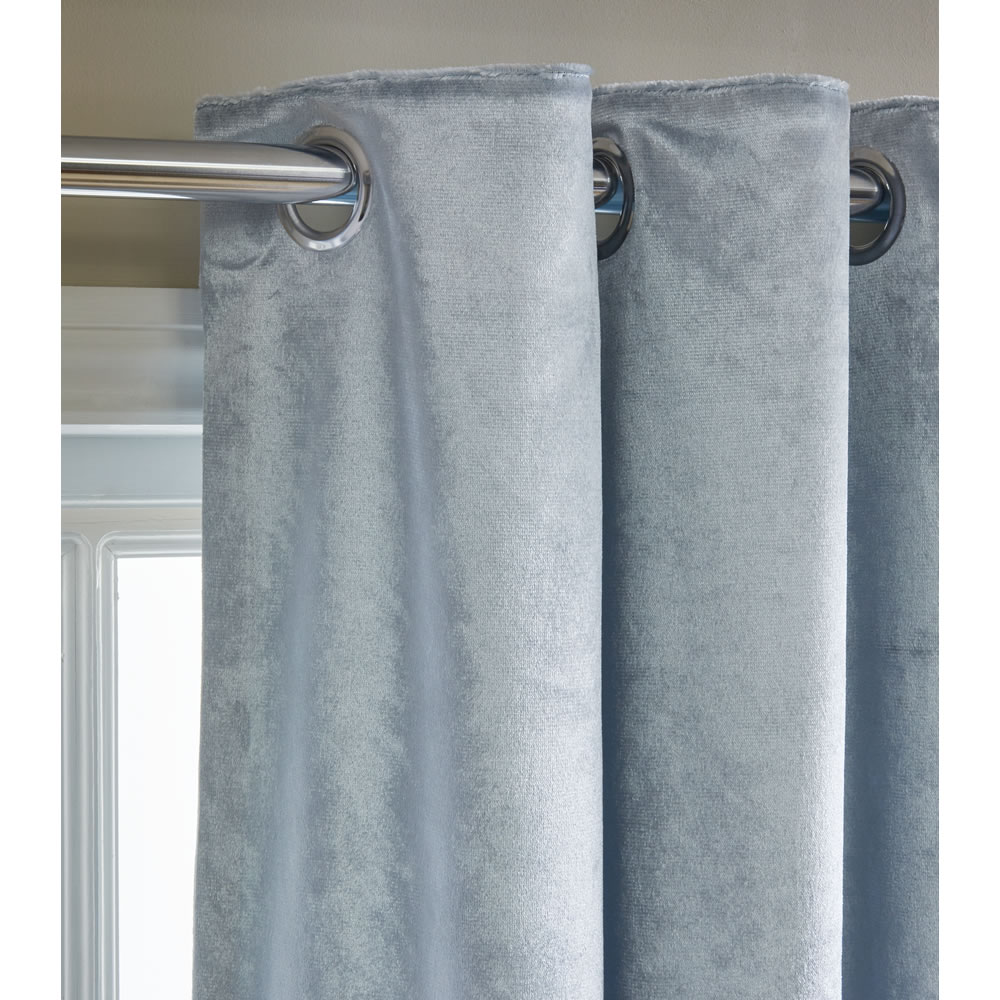 Wilko Duck Egg Shimmer Velvet Effect Lined Eyelet Curtains 167 W x 137cm D Image 2