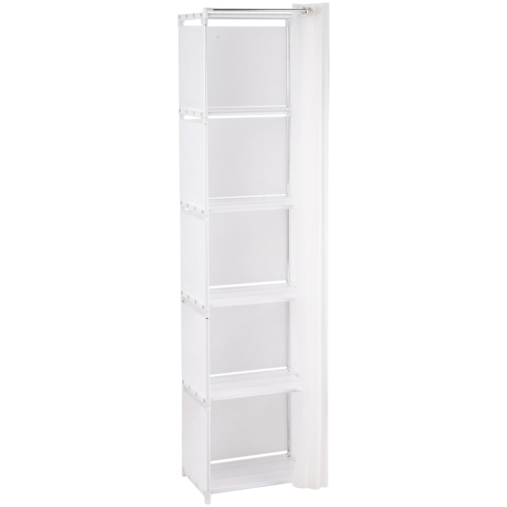 Living and Home 5-Tier White Freestanding Portable Wardrobe with Curtain Image 2