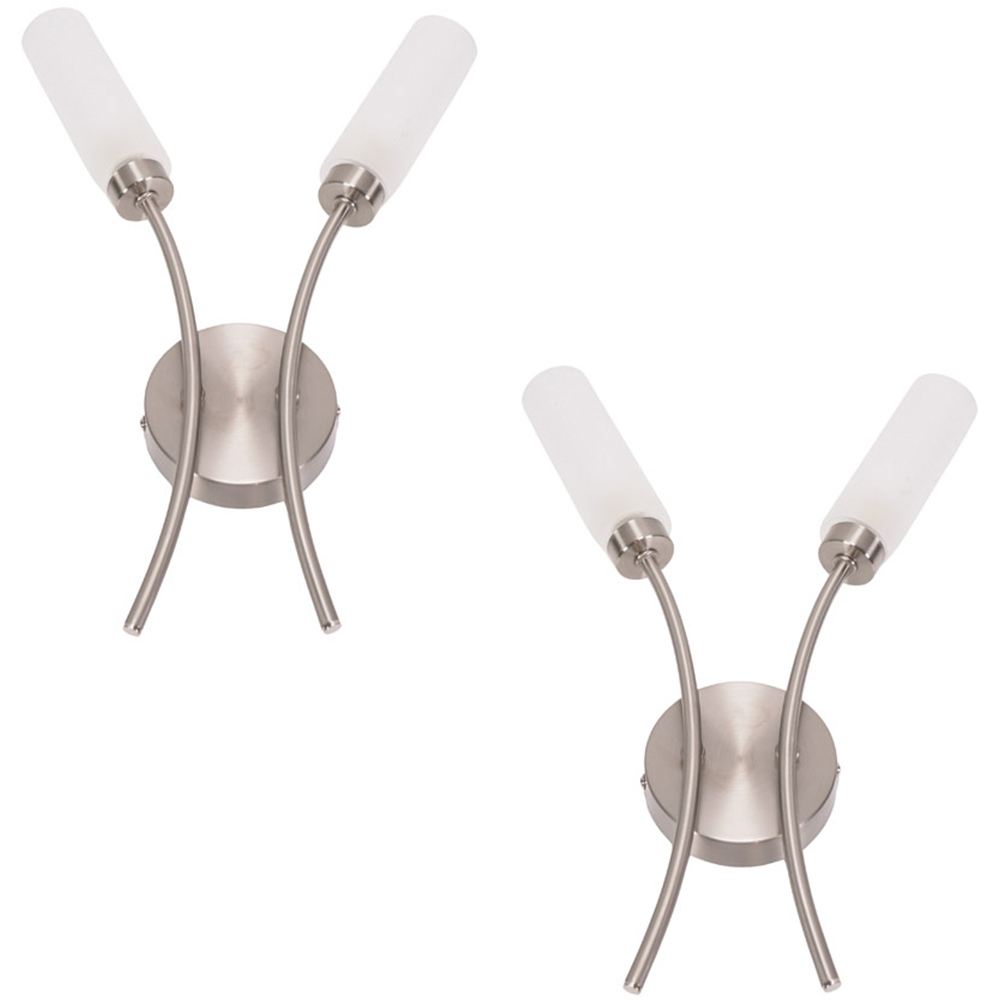 ValueLights Maya 2 Way Brushed Chrome Curved Upright Reed Shaded LED Wall Light 2 Pack Image 1