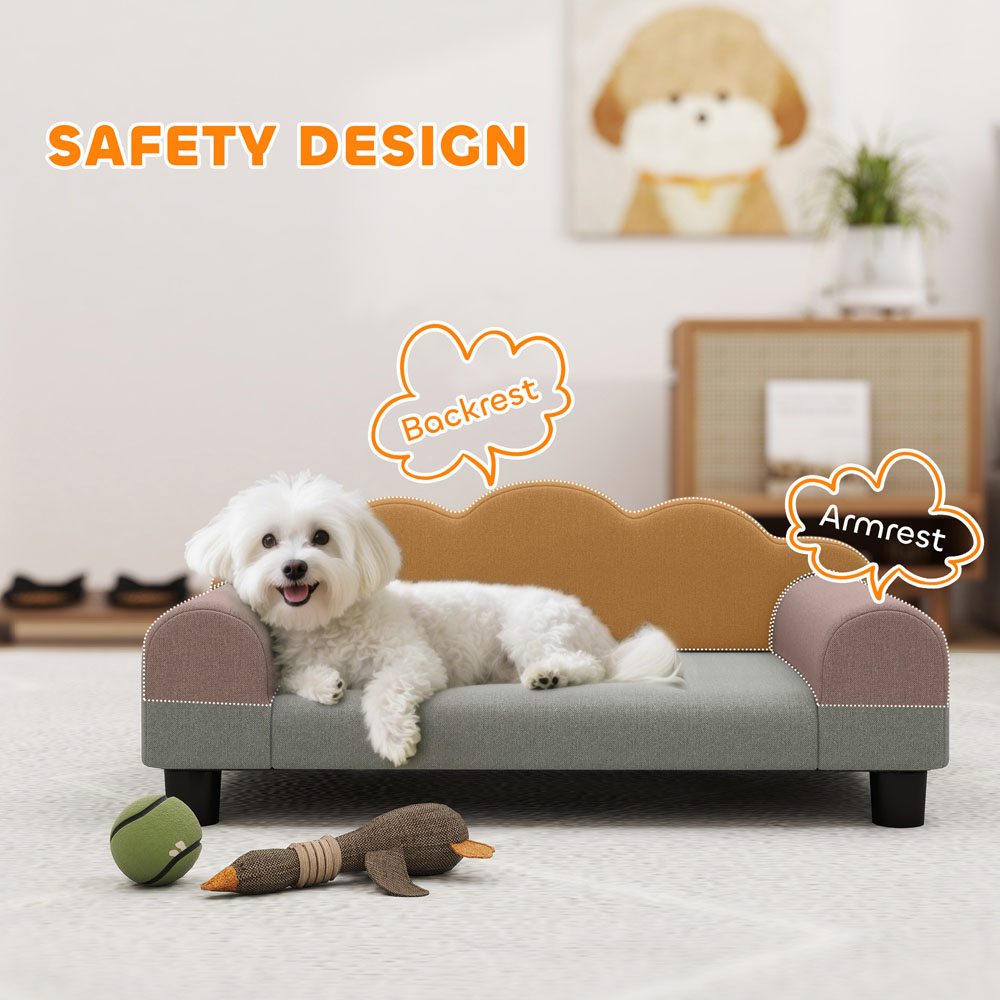 PawHut Grey Small Pet Sofa Bed with Backrest and Armrest Image 5