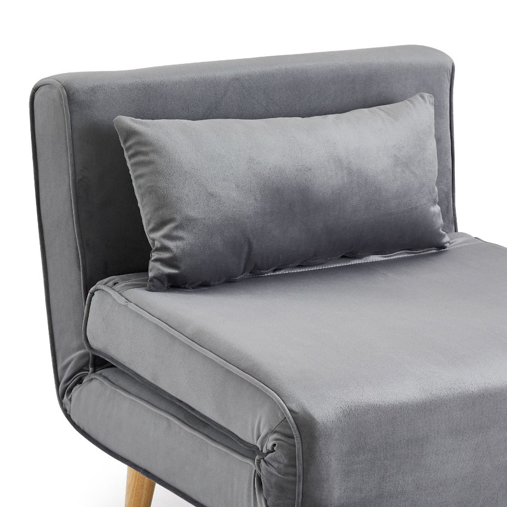 Home Detail Kendal Single Sleeper Grey Velvet Chair Bed Image 6