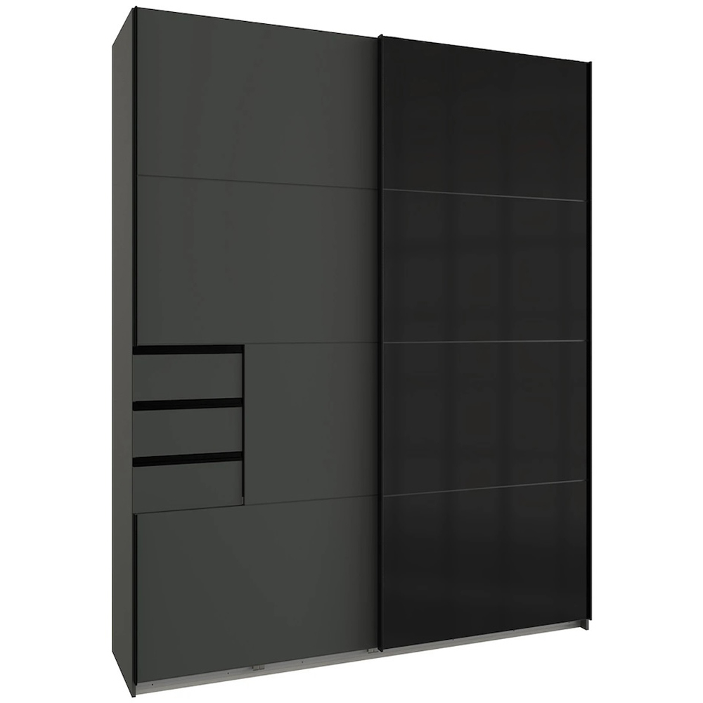 TJ'S Saigon Single Sliding Glass Door 3 Drawer Graphite Black Wardrobe Image 2