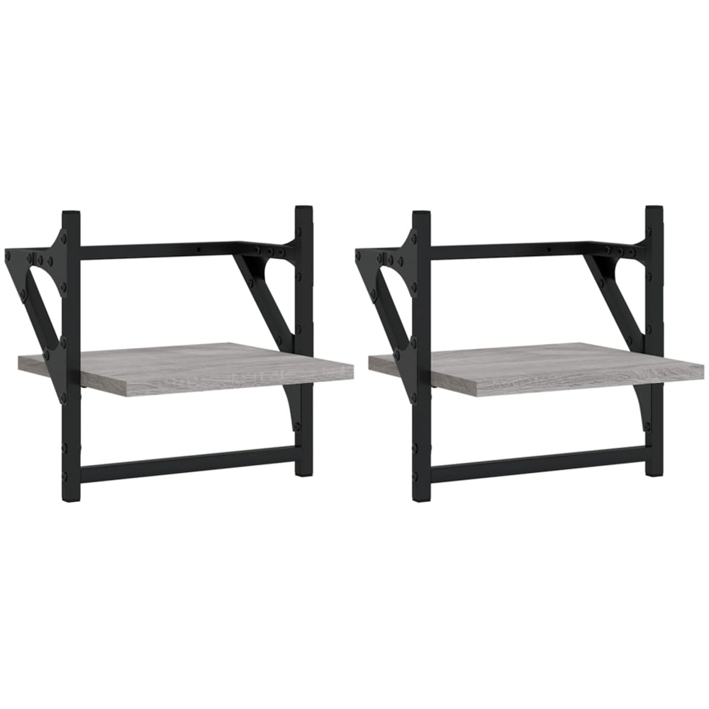 vidaXL 30cm Set of 2 Grey Sonoma Floating Wall Shelf with Bar Image 2