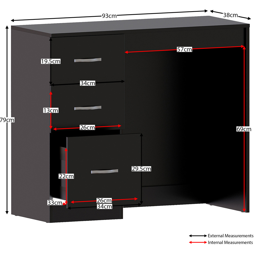 Vida Designs Riano 3 Drawer Black Dressing Table Image 8