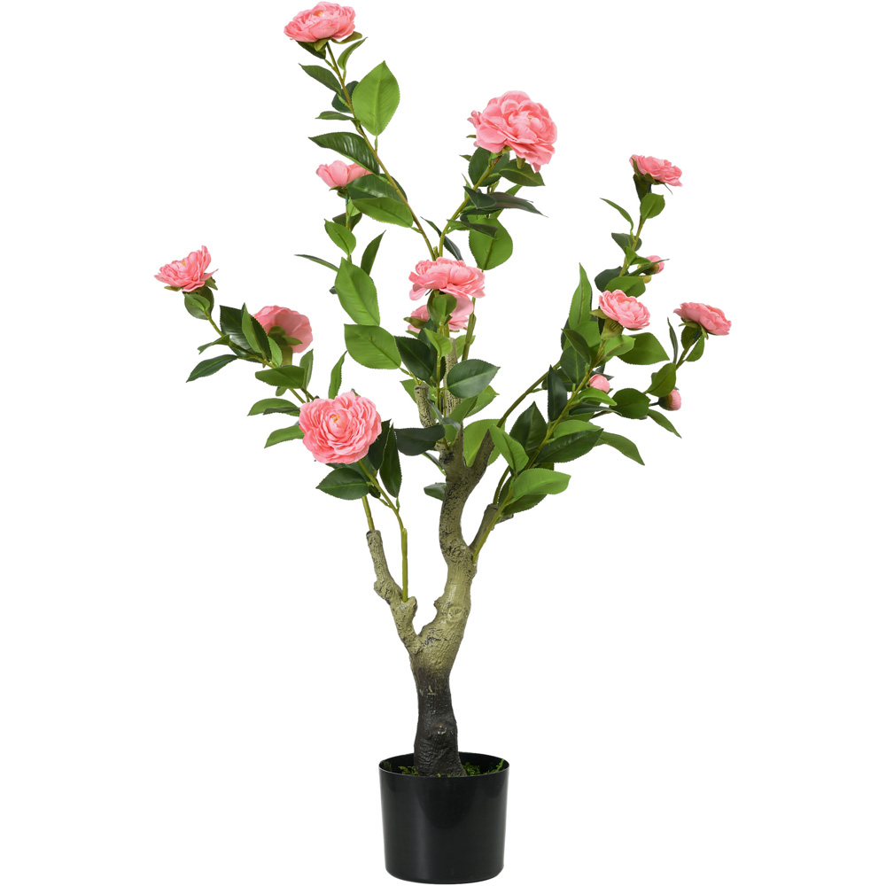 HOMCOM Pink Camellia Artificial Flower in Pot 95cm Image 1