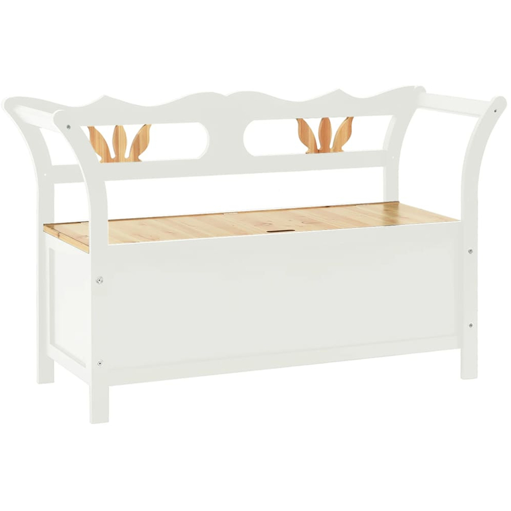 vidaXL Single Seater White and Brown Solid Fir Wood Storage Bench Image 2