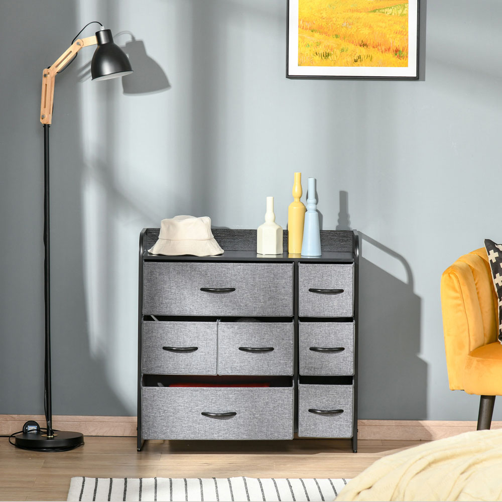 HOMCOM 7 Drawer Grey Fabric Foldable Bedroom Dresser Image 3