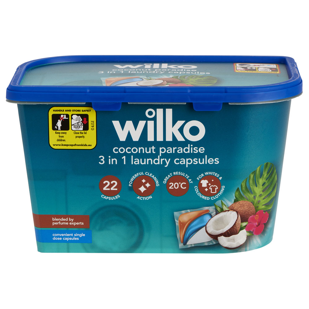 Wilko Biological Coconut Paradise 3 in 1 Laundry Capsules 22 Washes Image 3