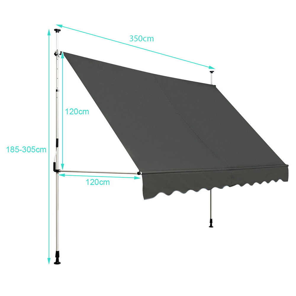 Costway Grey Telescopic Retractable Awning 3.5 x 1.8m Image 9