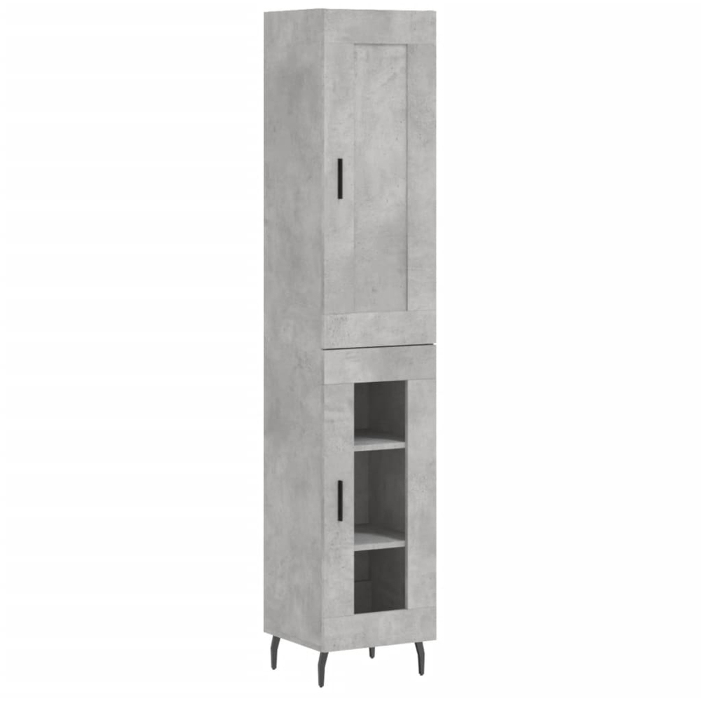 vidaXL Single Door Wood and Glass Concrete Grey Highboard Image 2