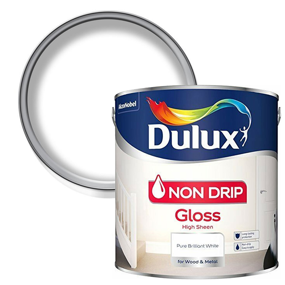 Dulux Non Drip Wood and Metal Pure Brilliant White Gloss Paint 2.5L Image 1