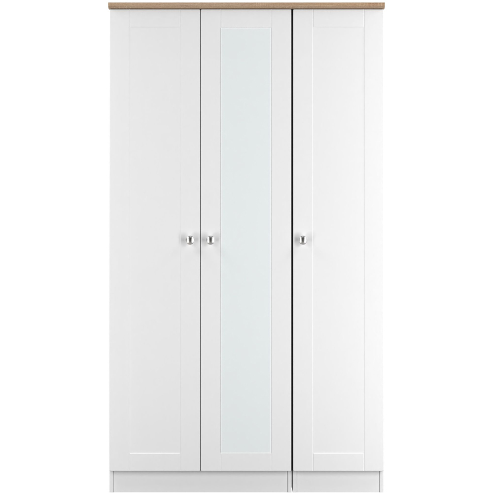 Crowndale Sussex 3 Door White Ash and Bardolino Oak Tall Mirror Wardrobe Ready Assembled Image 2