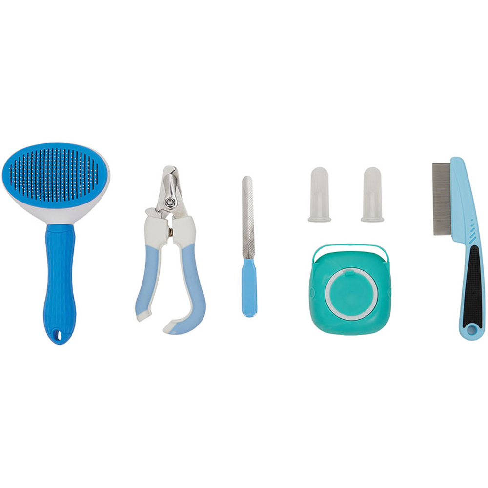 H&O Direct Blue 7 Piece Dog Brush Grooming Kit Image 1