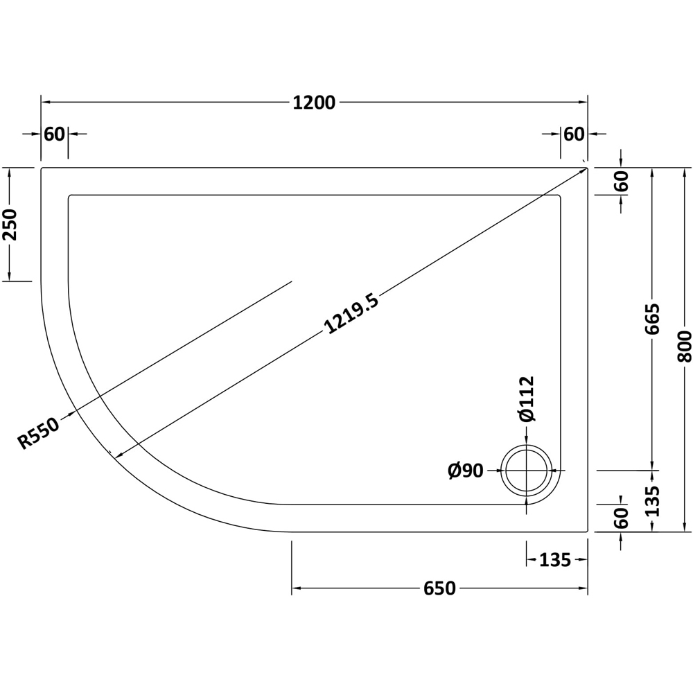 nuie White Offset Quadrant Slimline Left Hand Shower Tray 1200 x 800mm Image 2
