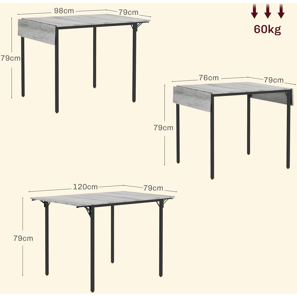 HOMCOM 4 Seater Grey Foldable Drop Leaf Dining Table Image 9