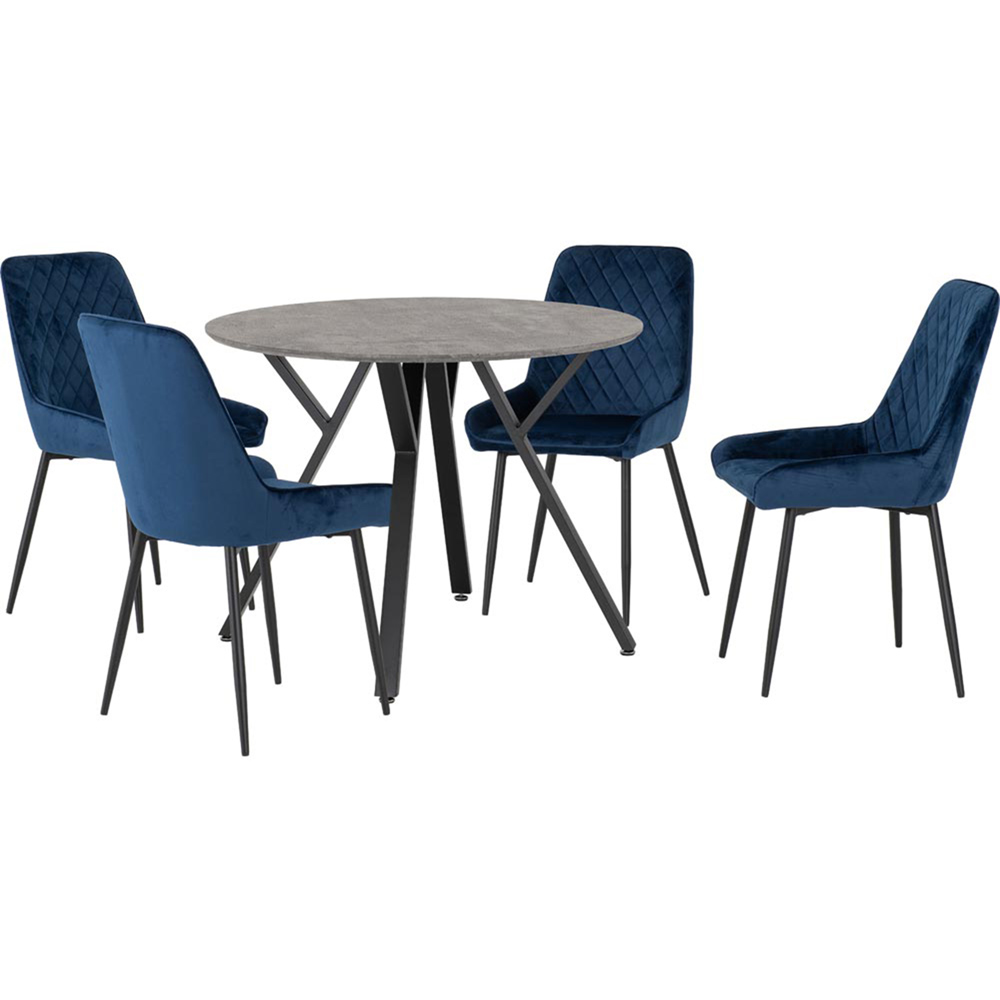Seconique Athens Avery 4 Seater Round Dining Set Concrete and Sapphire Blue Image 2