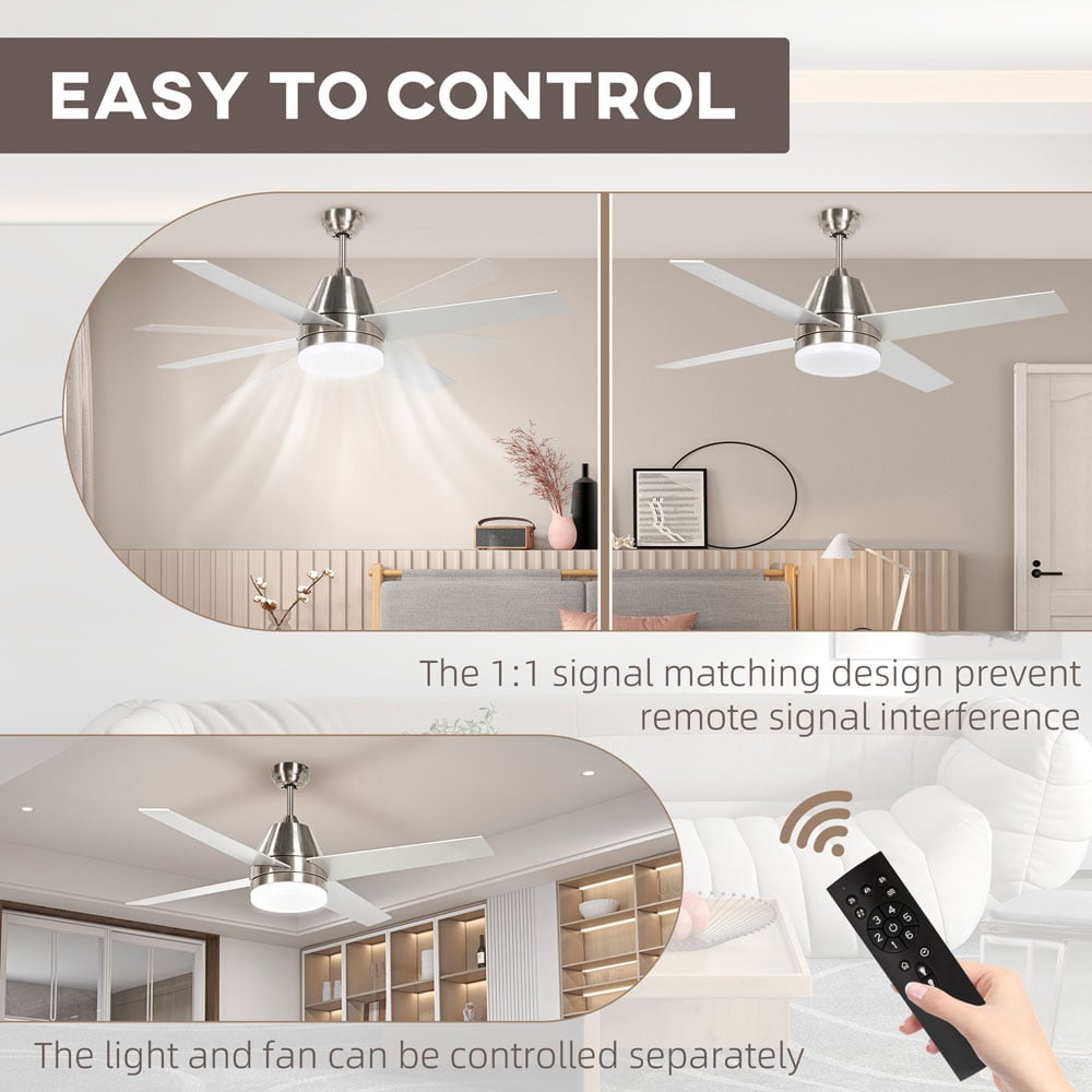 HOMCOM Silver and Black Mounting Reversible Ceiling Fan with Light and Remote Image 3