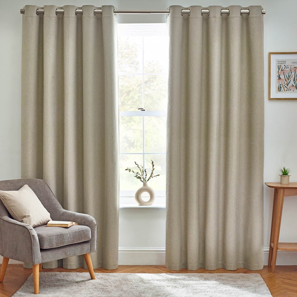 furn. Dawn Natural Thermal Blackout Eyelet Curtain 168 x 137cm Image 1