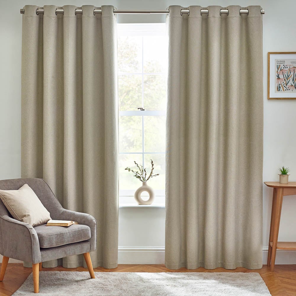 furn. Dawn Natural Thermal Blackout Eyelet Curtain 137 x 168cm Image 1