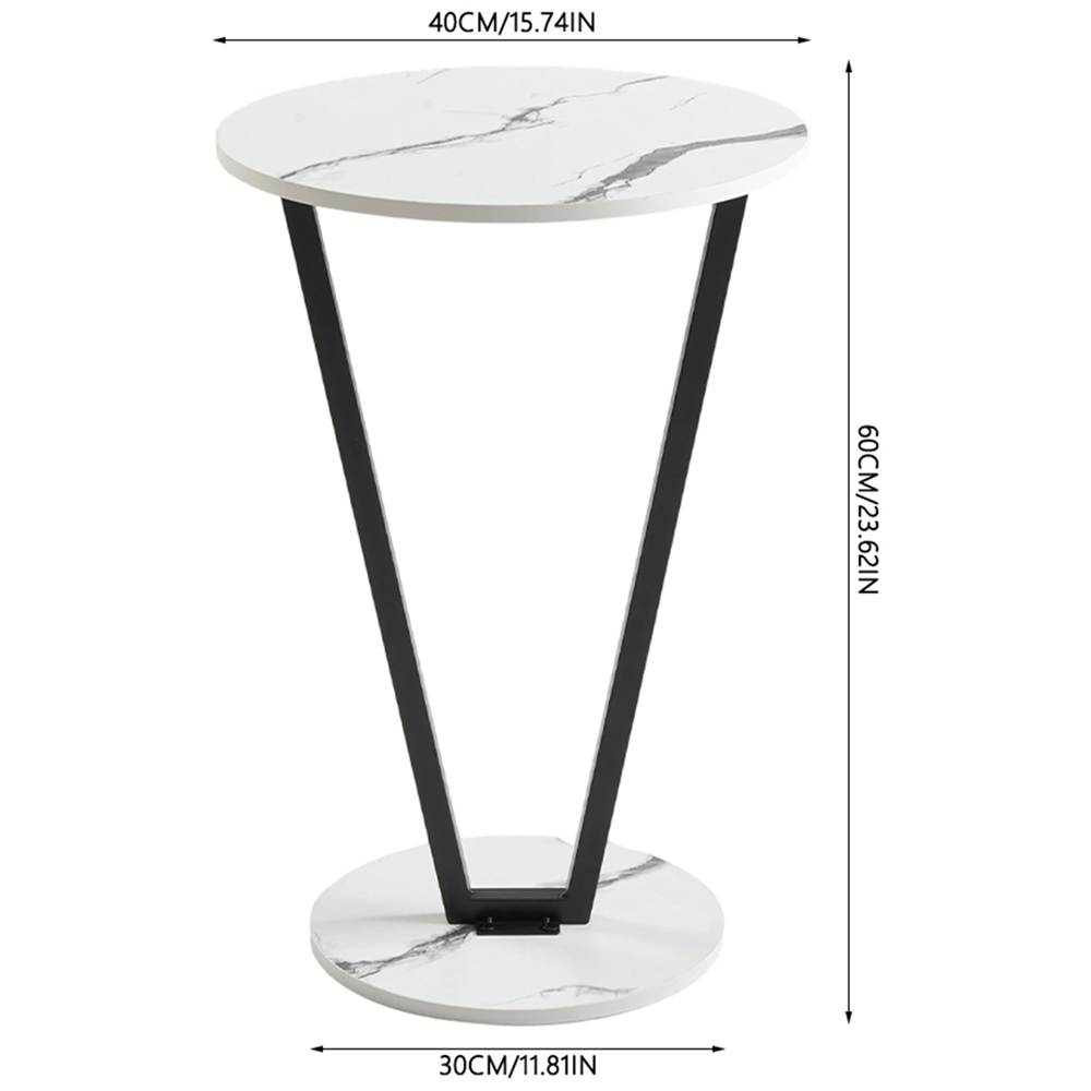 Living and Home White Marble Effect Round Side Table with Steel Frame Image 9