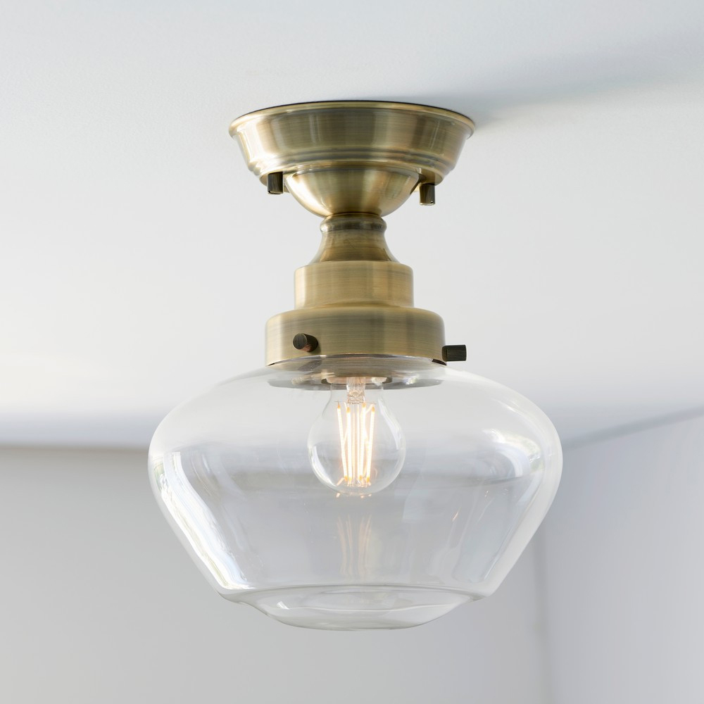 Merano Finale Antique Brass Clear Glass Semi Flush Ceiling Light Image 2