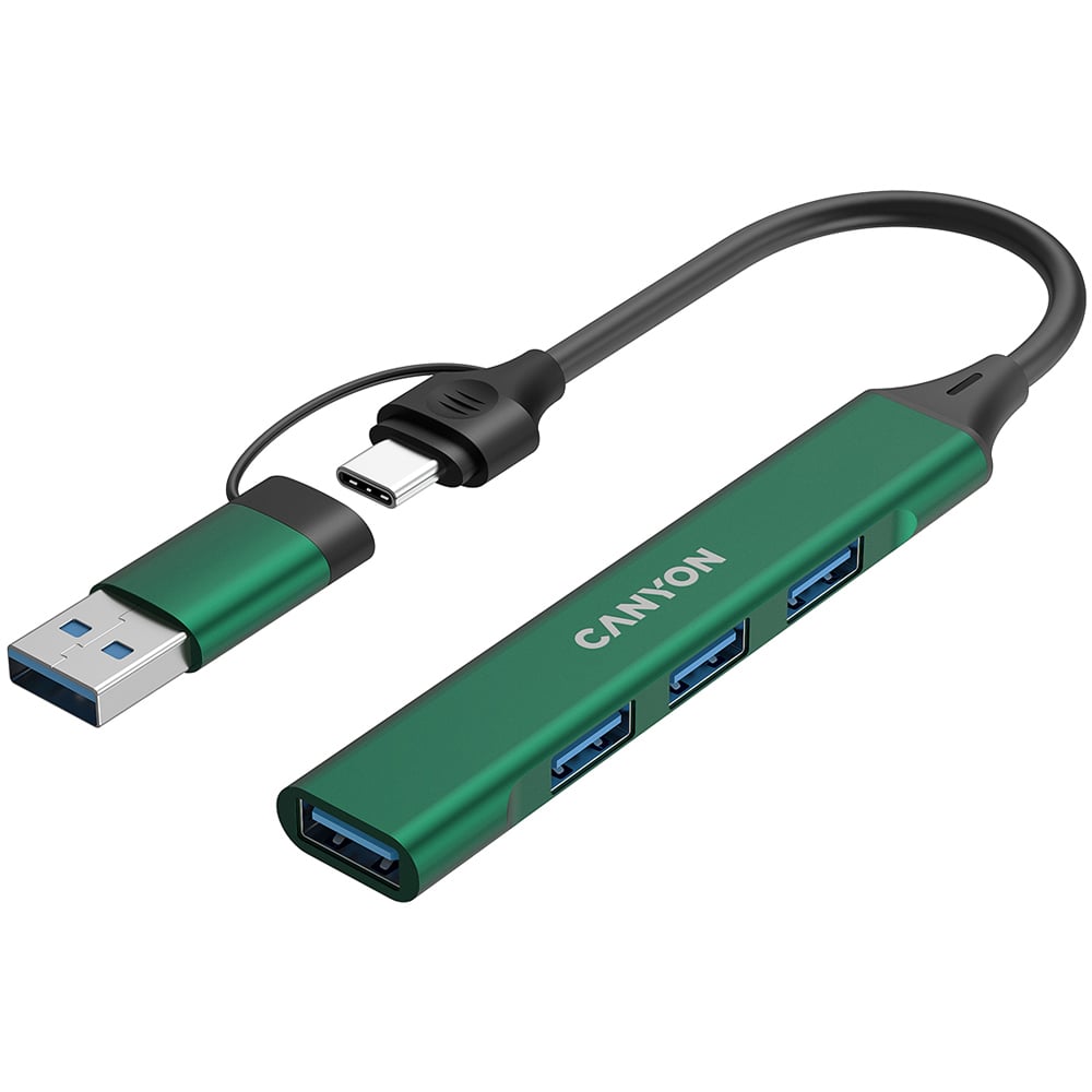 Canyon DS-02 4-in-1 Green USB-C and USB-A Port Hub Image 1