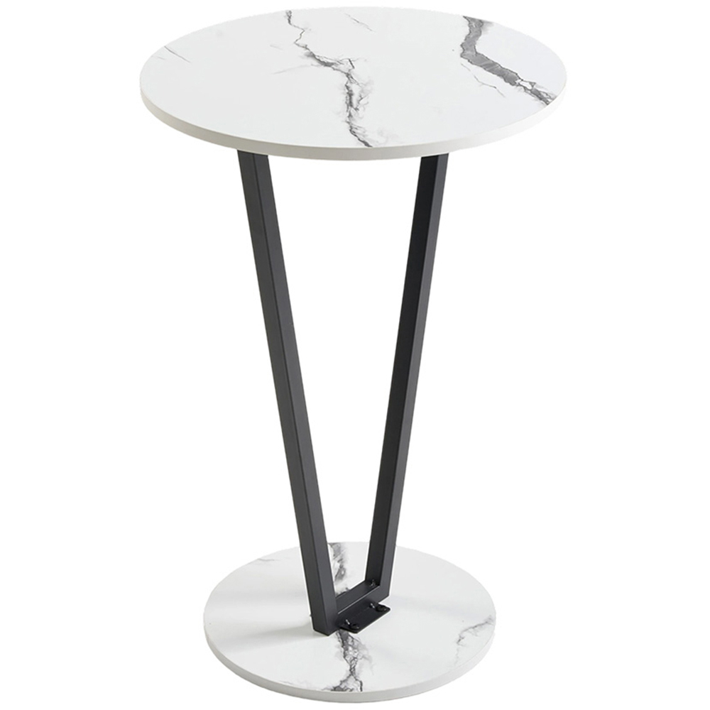 Living and Home White Marble Effect Round Side Table with Steel Frame Image 2
