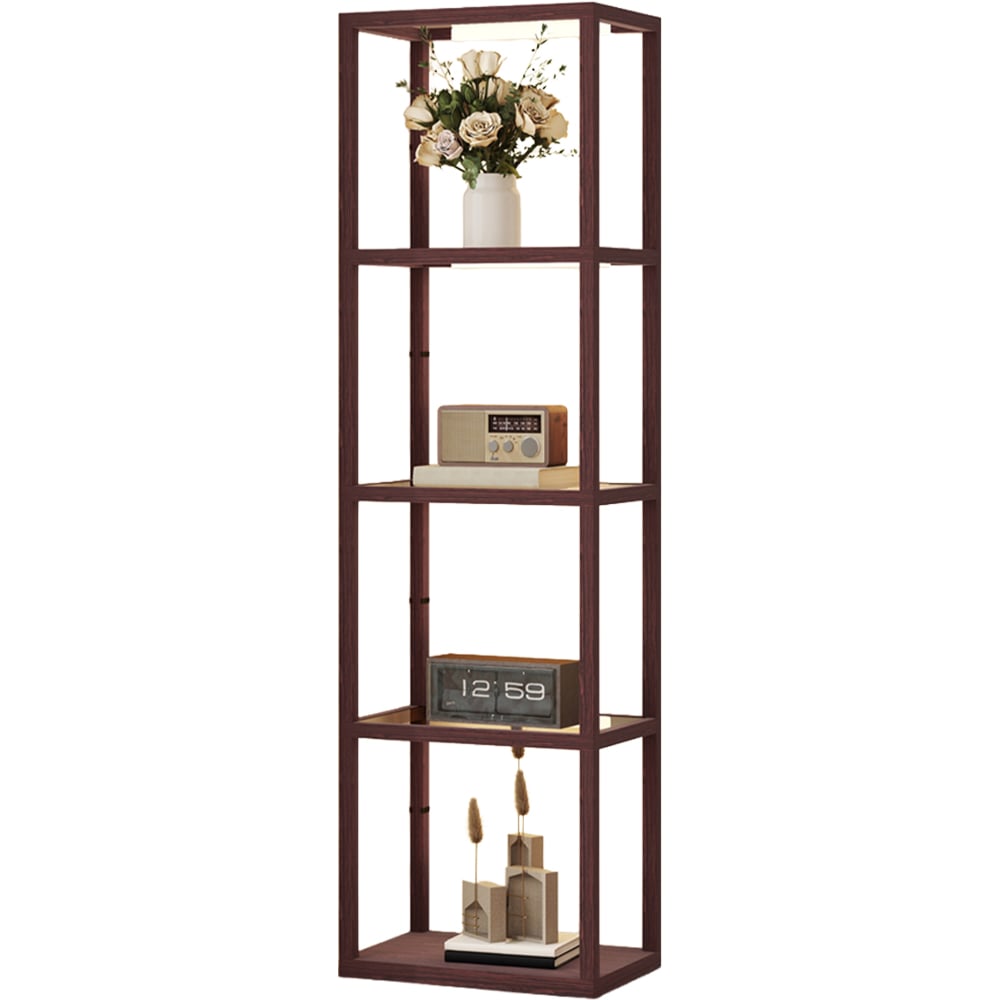 HOMCOM 4 Shelf Brown Glass Dimmable LED Floor Lamp Image 1