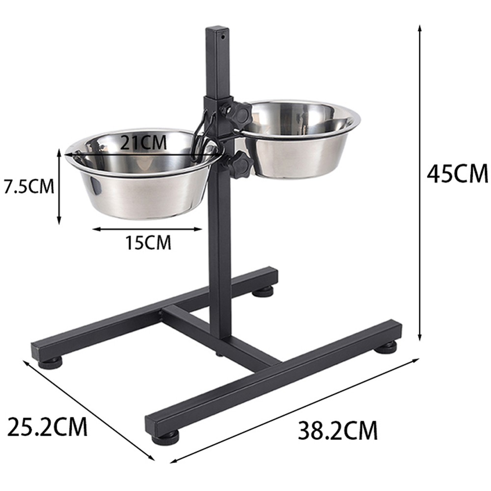 H&O Direct Medium Double Bowl Height Adjustable Stainless Steel Pet Feeder Image 6