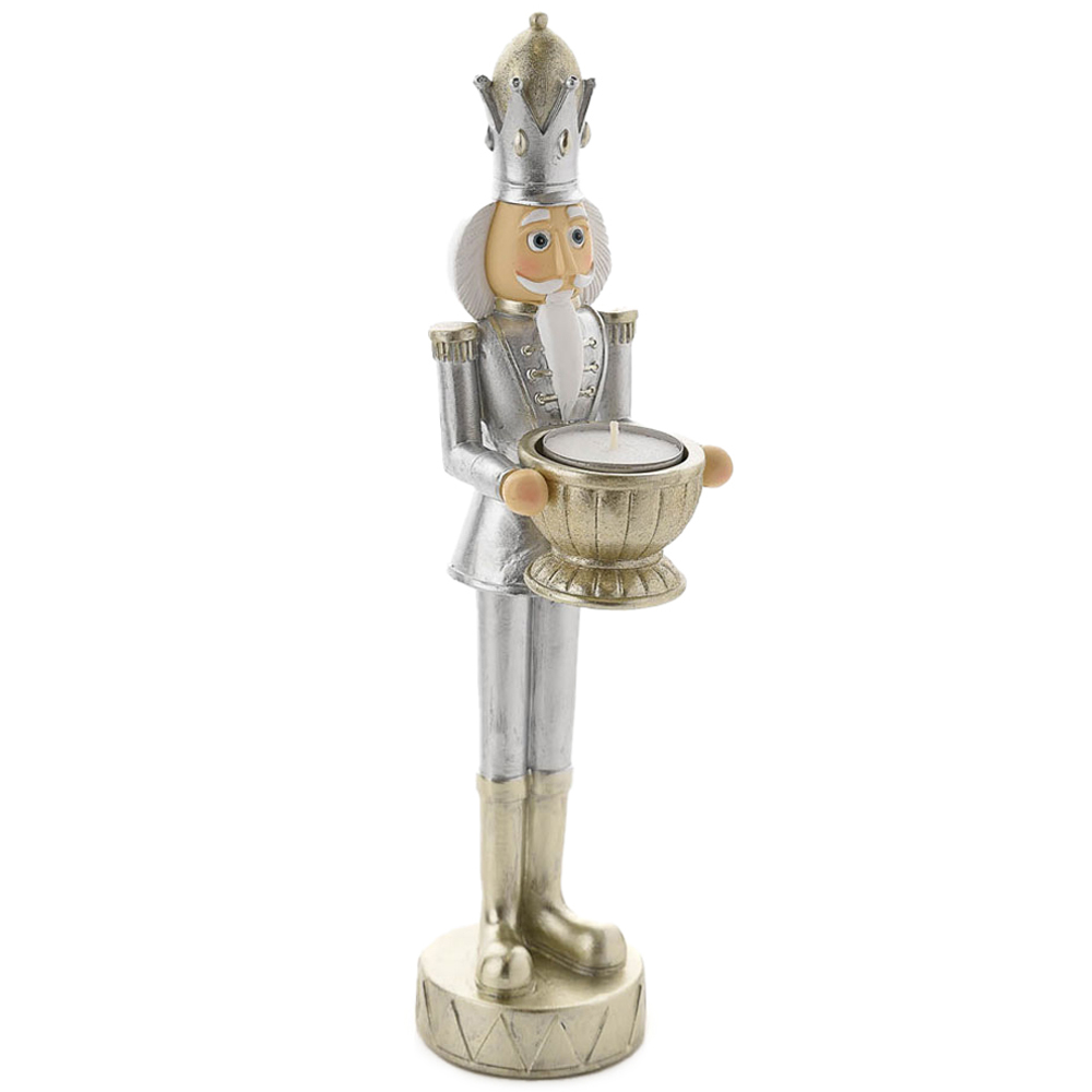 The Christmas Gift Co Silver Nutcracker Candle Holder Image 2