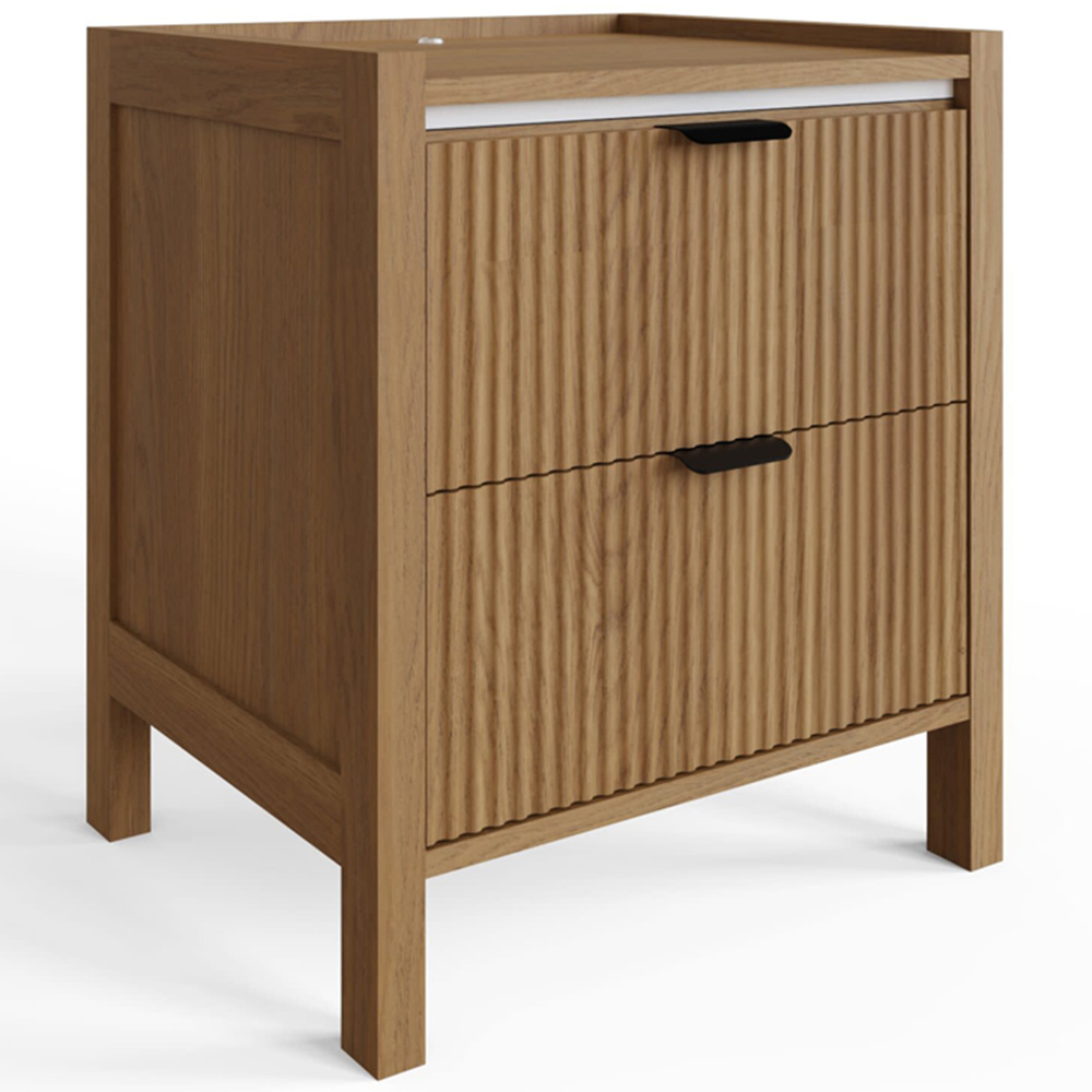 GFW Zion 2 Drawer Oak Ribbed Bedside Table with Ambient LED Image 3