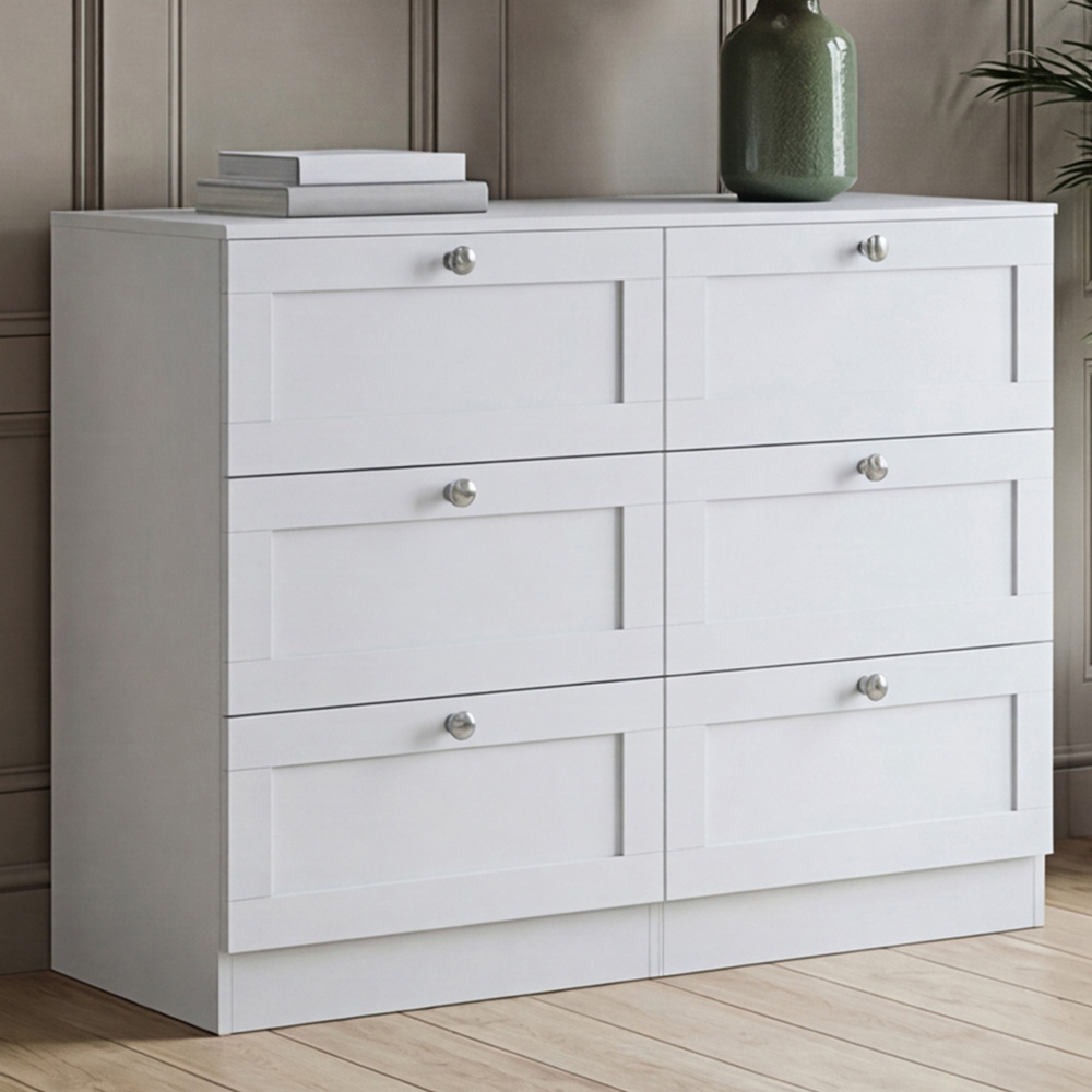 VIDA DESIGNS Altino 6 Drawer White Shaker-Style Chest of Drawers Image 1