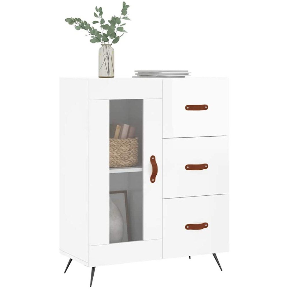 vidaXL Single Door 3 Drawer White Sideboard Image 3