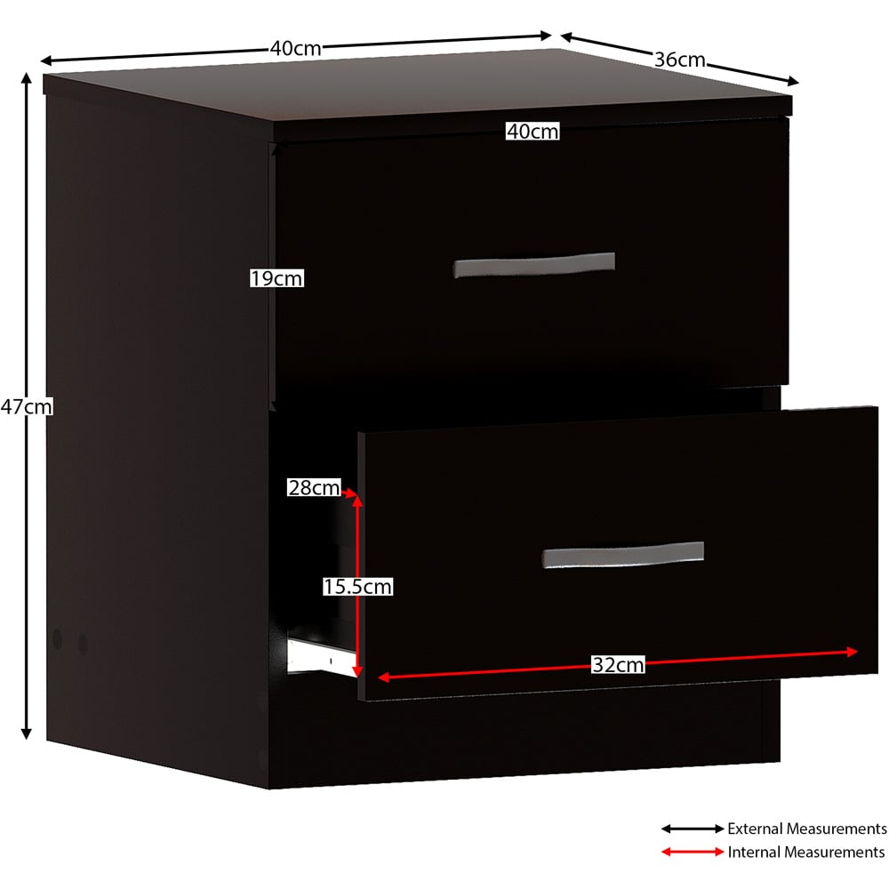 Vida Designs Riano 2 Drawer Black Bedside Table Image 8