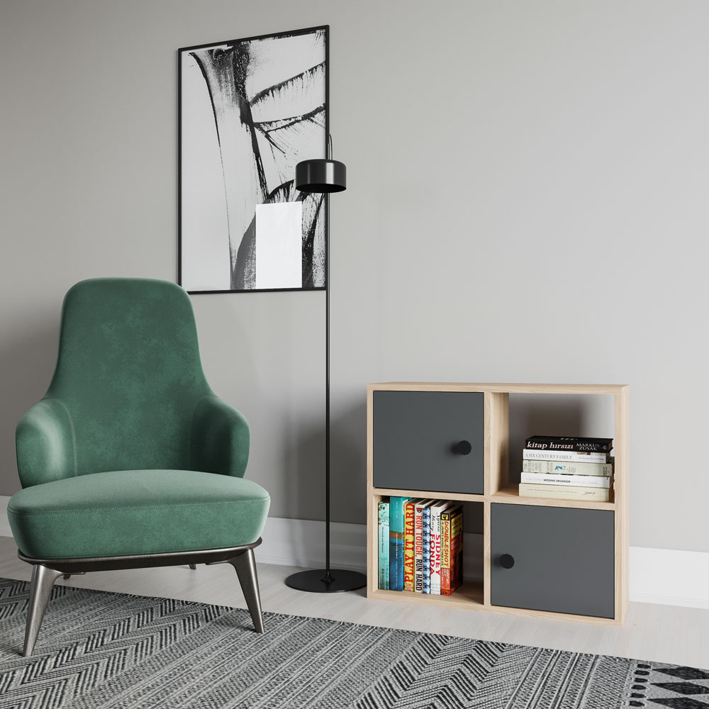 Decorotika Tuttle 2 Door 2 Open Shelf Oak and Anthracite Bookcase Image 4