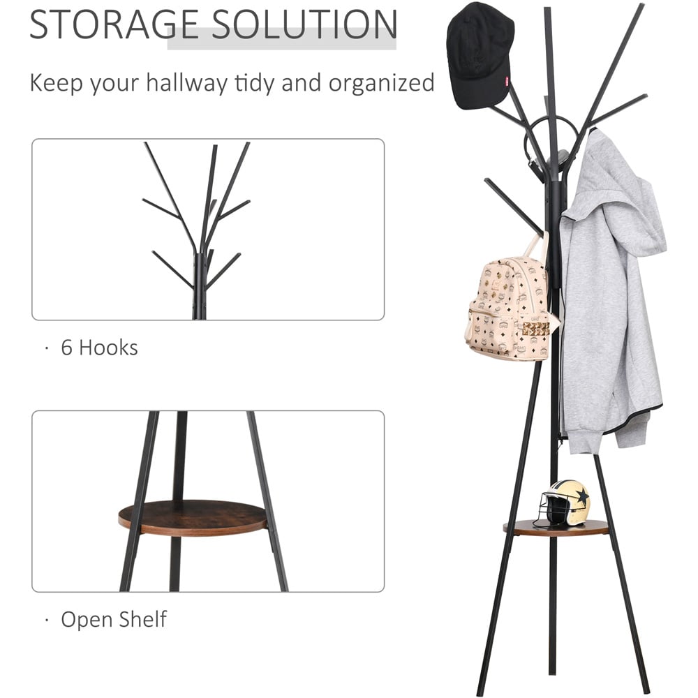 HOMCOM 9 Hooks Brown Free Standing Metal Coat Rack Tree Image 4