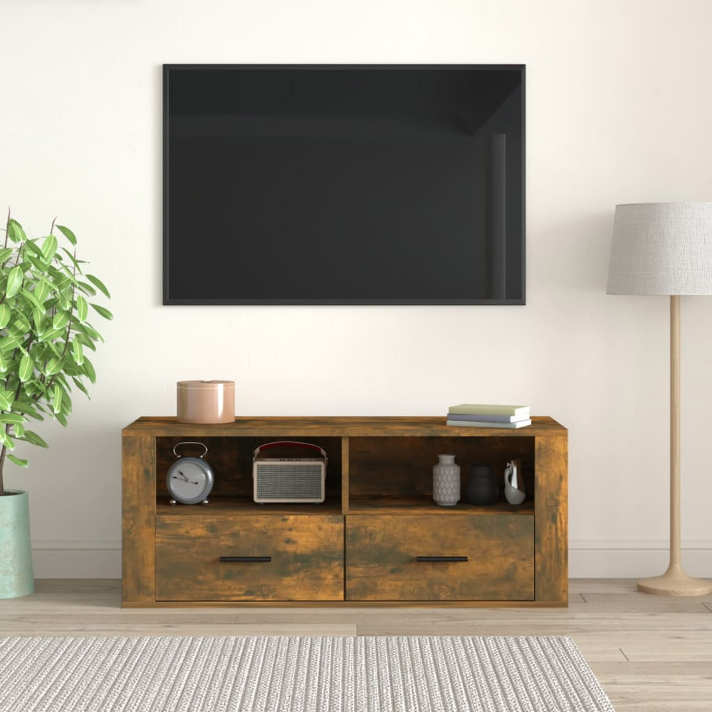 vidaXL 2 Drawer 2 Open Shelf Smoked Oak TV Cabinet with Handles Image 3
