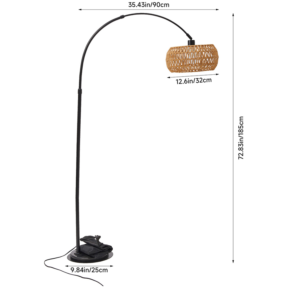 Living and Home Black Rattan Arc Floor Lamp with Remote Control Image 8