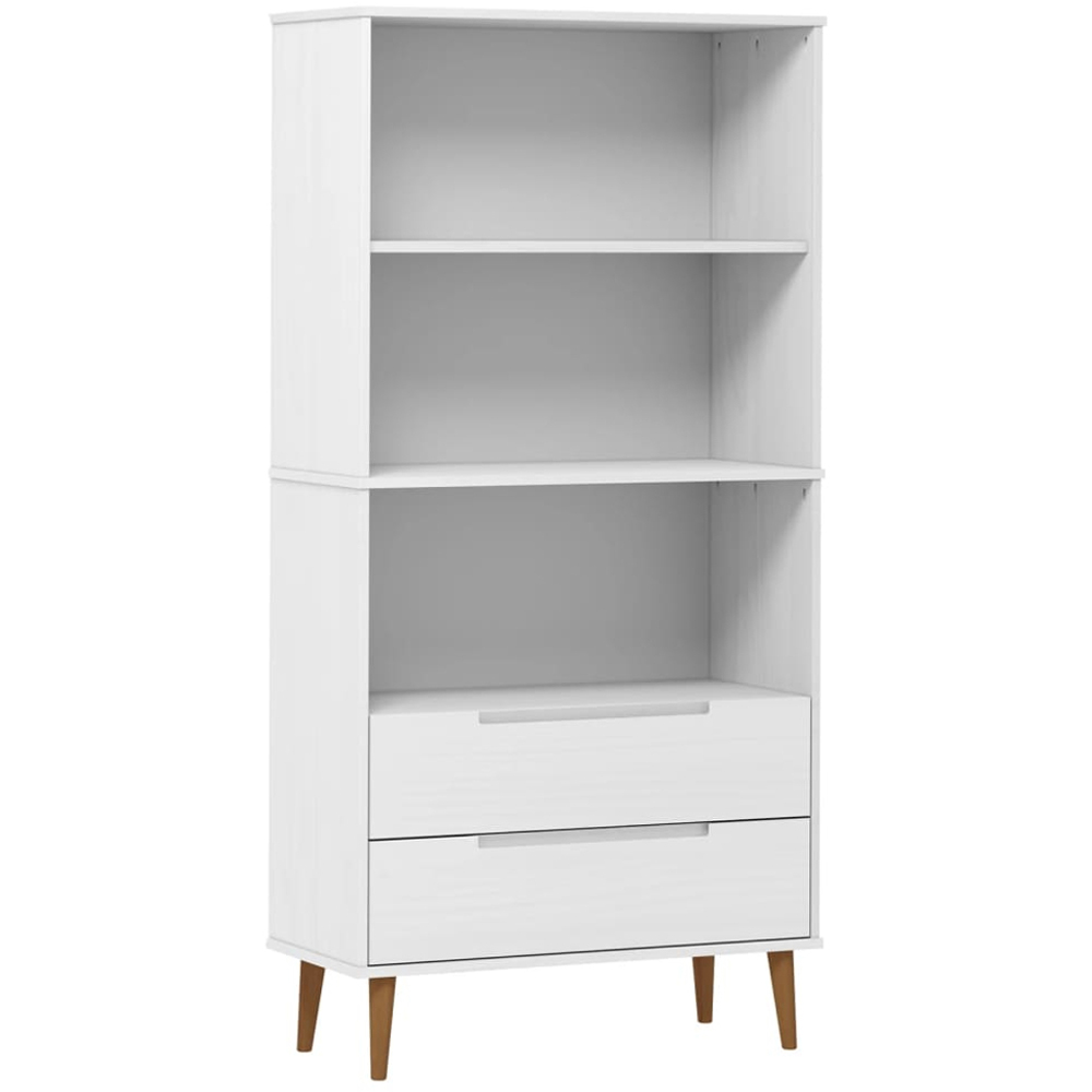 vidaXL 2 Drawer 3 Shelf White Pine Wood Bookcase Image 2