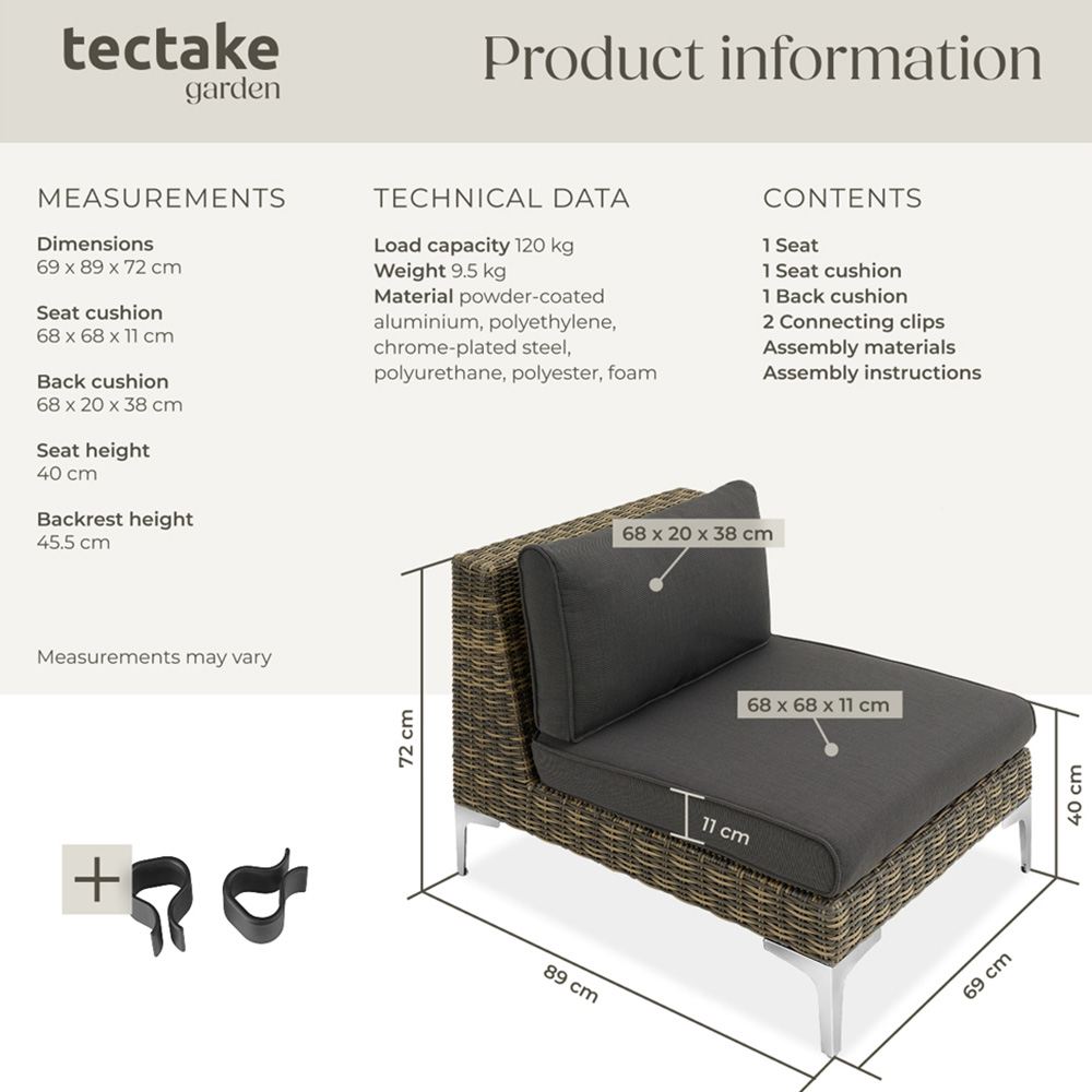 tectake Villanova Rattan Middle Garden Chair with Cushion Image 9