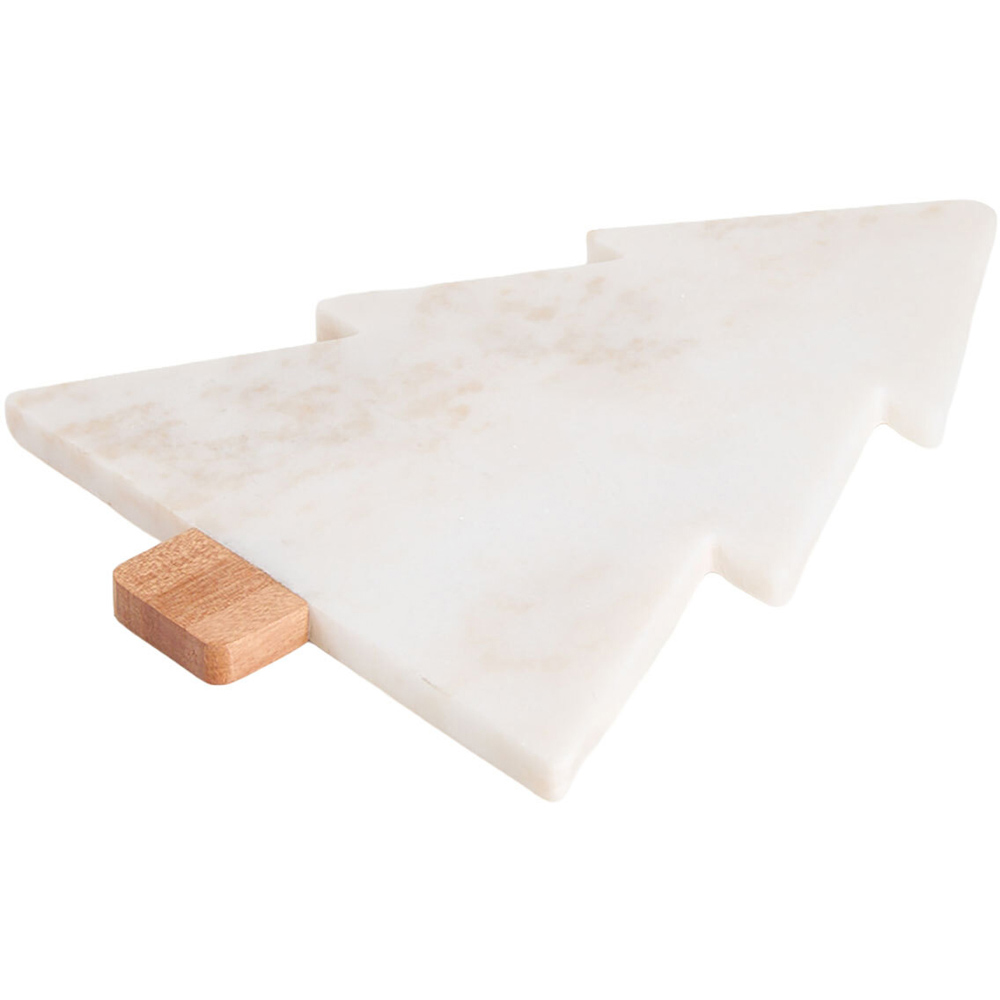 Marble and Wood Christmas Tree Serving Board White Image 3
