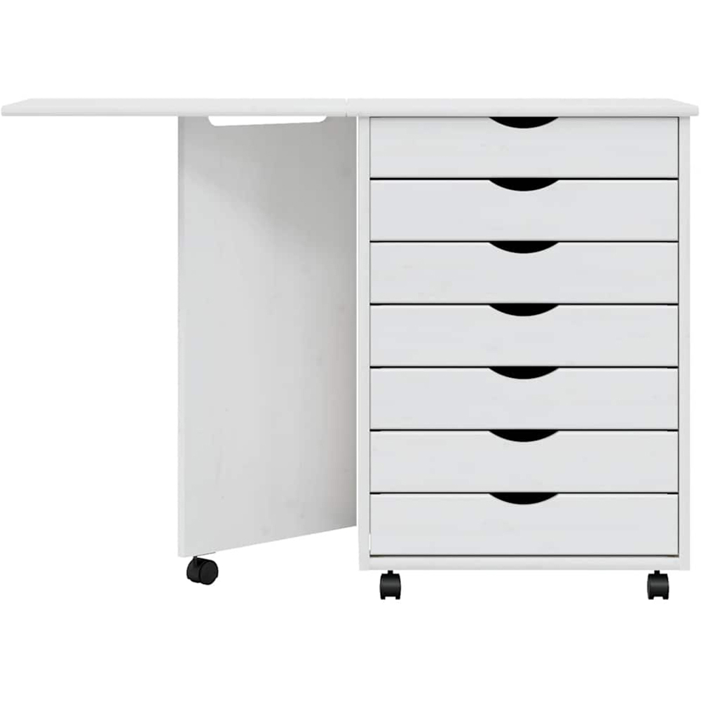 vidaXL Moss 7 Drawer White Solid Pine Mobile Chest of Drawers with Desk Image 4