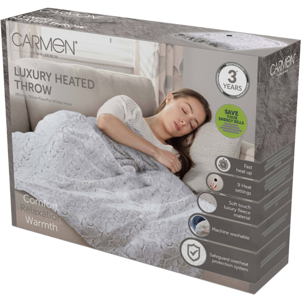 Carmen White Fleece Electric Heated Throw Over Blanket 160 x 130cm Image 2