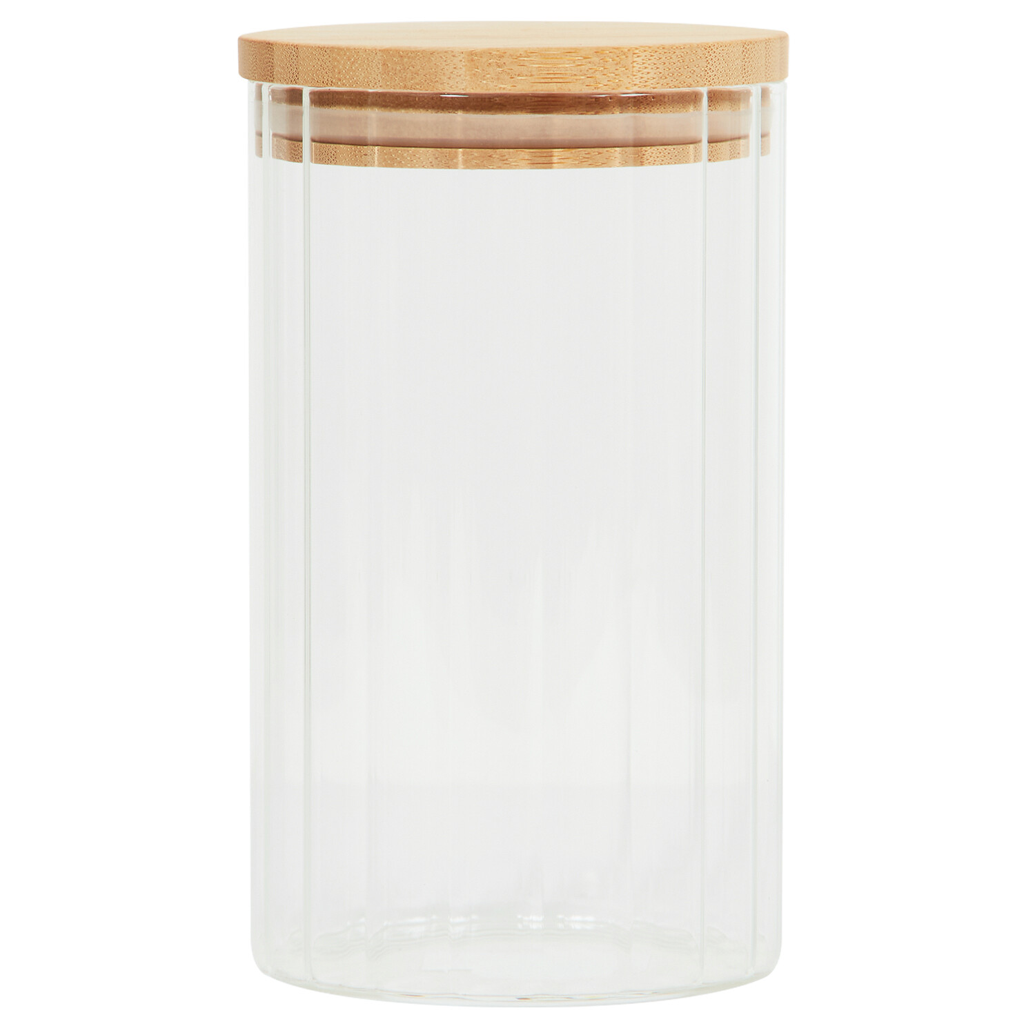 Ribbed Glass Jar with Bamboo Lid - 1l Image 1