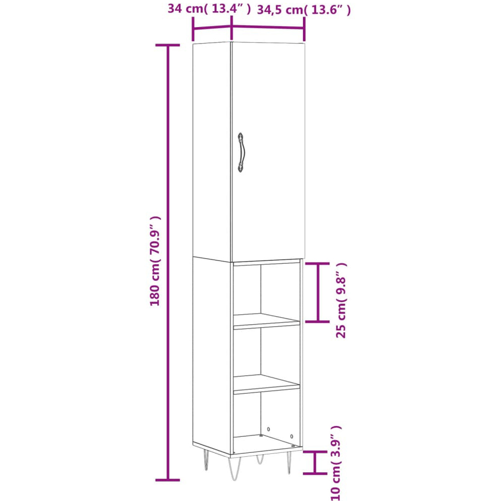vidaXL Single Door 3 Shelf Sonoma Oak Highboard Image 6