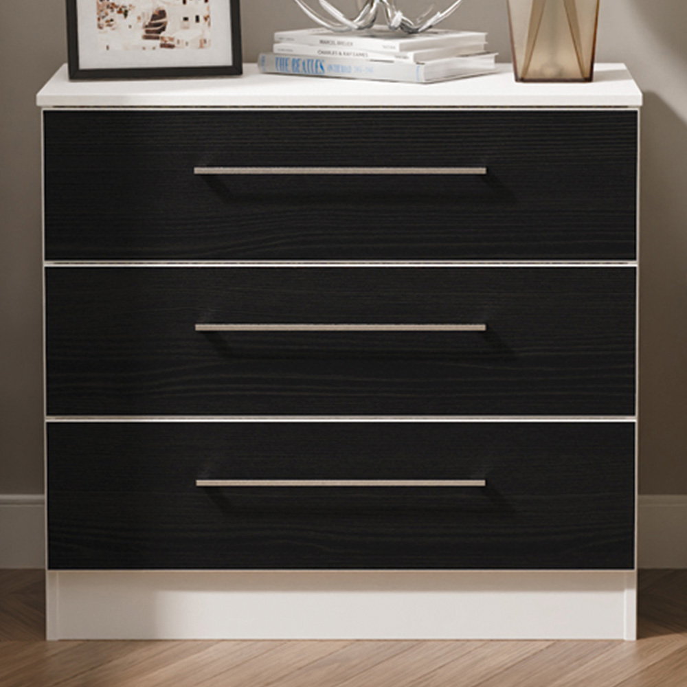 Crowndale Worcester 3 Drawer Matt Black and White Chest of Drawers Ready Assembled Image 1