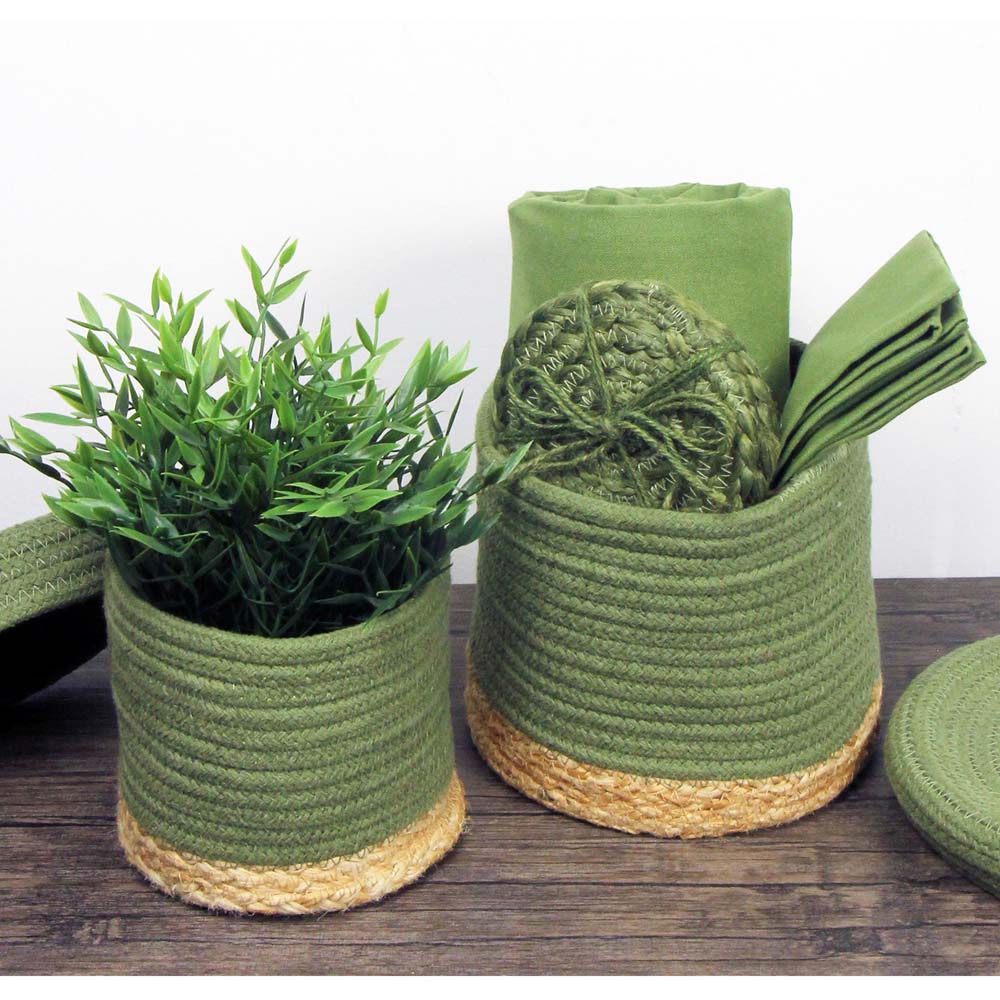 Balham Olive Green Jute Storage Basket with Lids Set of 2 Wilko